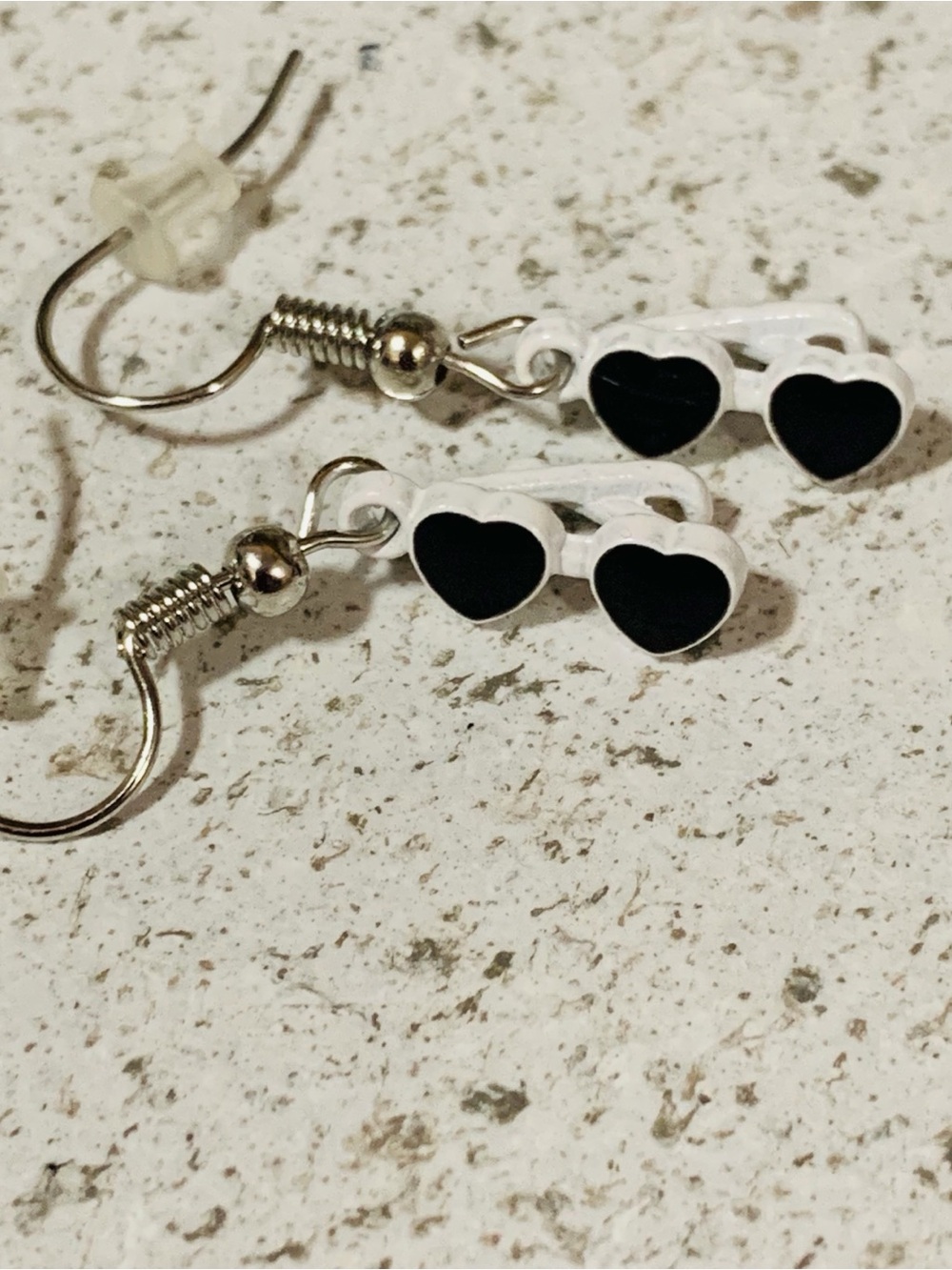 White and Black Heart Sunglass Drop Earrings